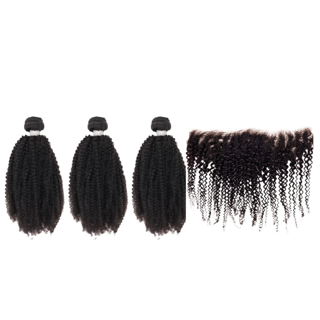 Brazilian Afro Kinky Curly 13x4 Medium Brown Bundle Deal - Regality Hair & Beauty