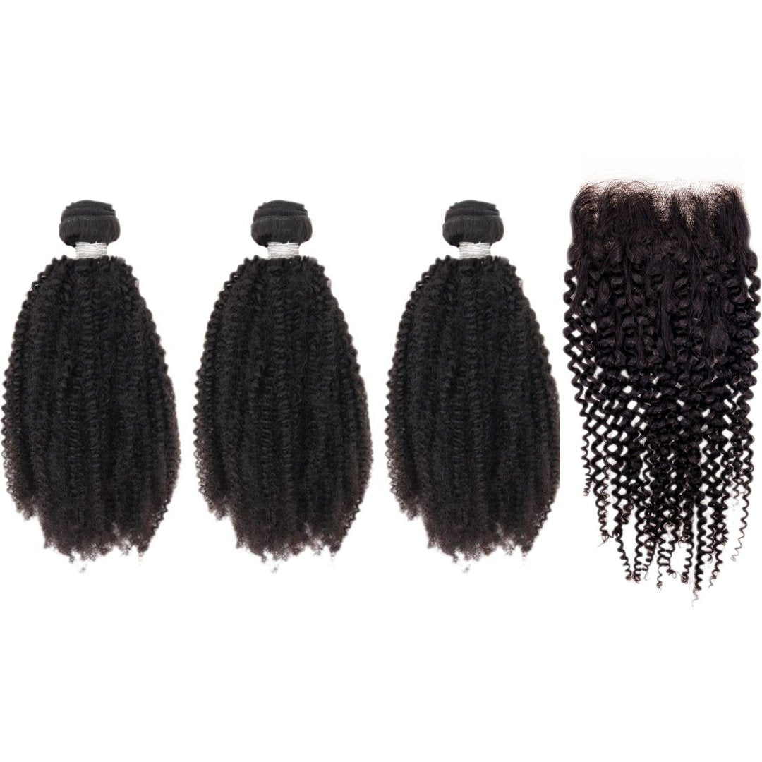 Brazilian Afro Kinky Curly 4x4 Medium Brown Bundle Deal