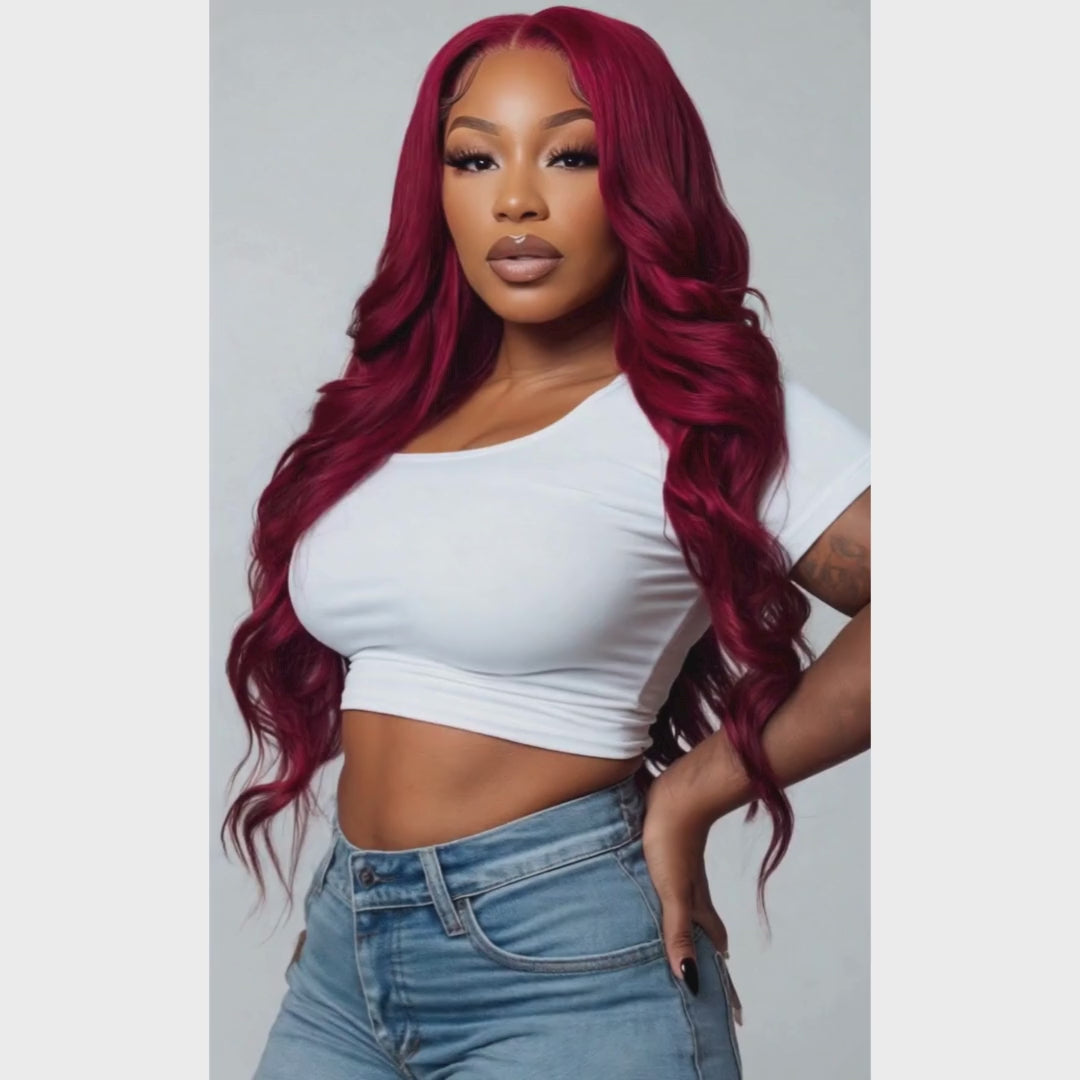 Custom Glueless Brazilian Body Wave Burgundy HD Lace Wig